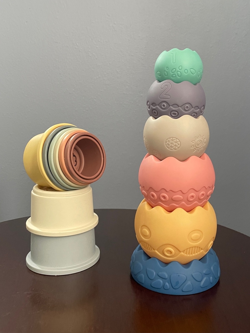 Lot of Mushie Stacking Cups and Miawow Stacking Balls